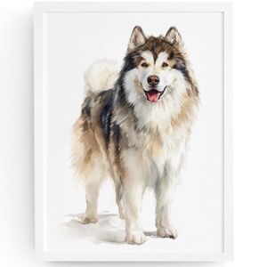 Watercolor Alaskan Malamute Dog Portrait Wall Art Print, Unframed